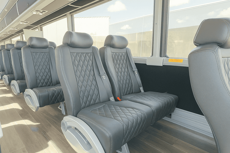 interior of Fayetteville Minibus Company charter bus